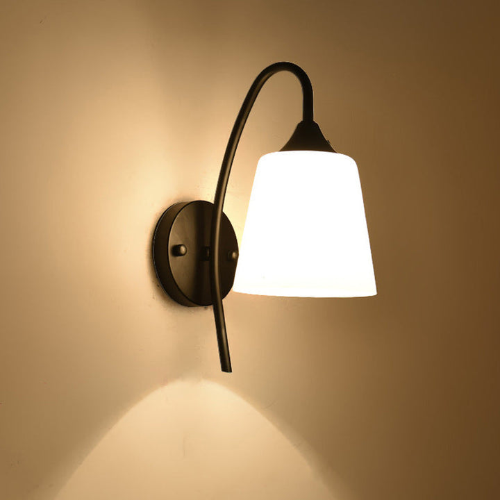 Skørter | Black version Goose neck wall lamp rustic metal 1 light bedroom wall light with milk glass shade