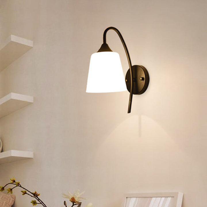 Skørter | Black version Goose neck wall lamp rustic metal 1 light bedroom wall light with milk glass shade