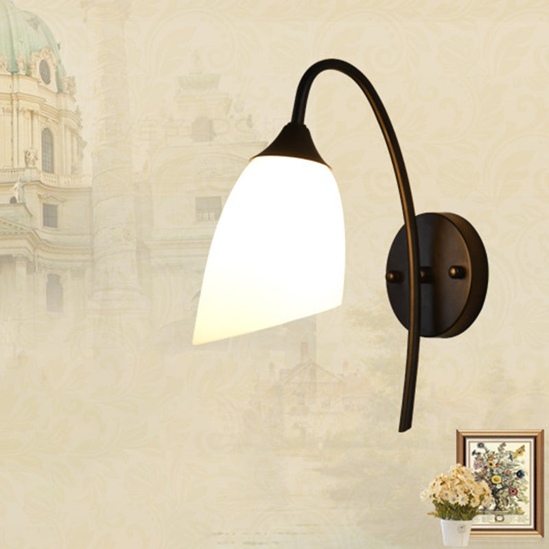 Skørter | Black version Goose neck wall lamp rustic metal 1 light bedroom wall light with milk glass shade
