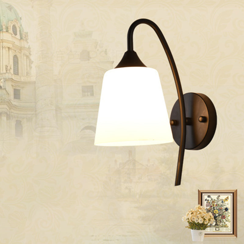 Skørter | Black version Goose neck wall lamp rustic metal 1 light bedroom wall light with milk glass shade