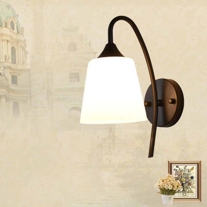 Skørter | Black version Goose neck wall lamp rustic metal 1 light bedroom wall light with milk glass shade