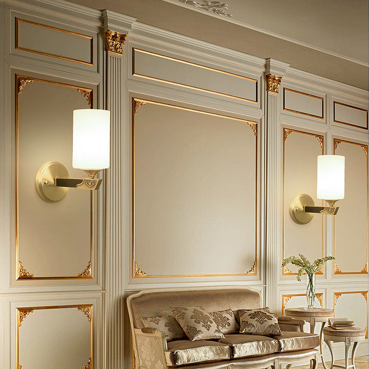 Skørter | One-lamp glass wall lamp minimalist golden finish cylindrical hall wall lamp