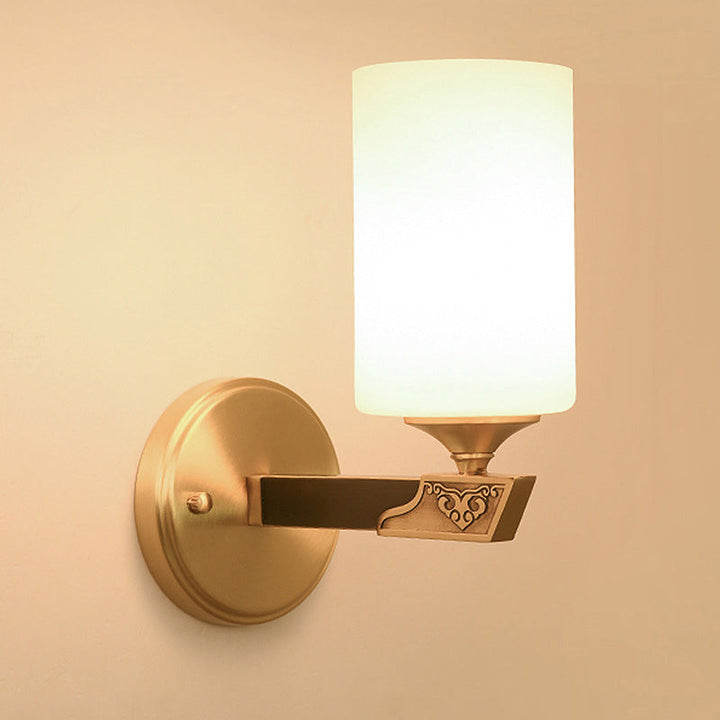 Skørter | One-lamp glass wall lamp minimalist golden finish cylindrical hall wall lamp