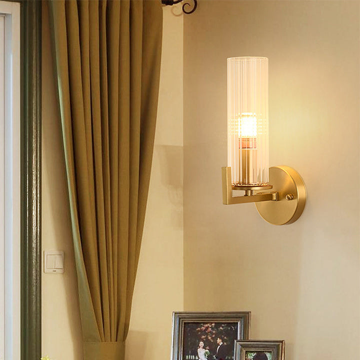 Skørter | One-lamp glass wall lamp minimalist golden finish cylindrical hall wall lamp