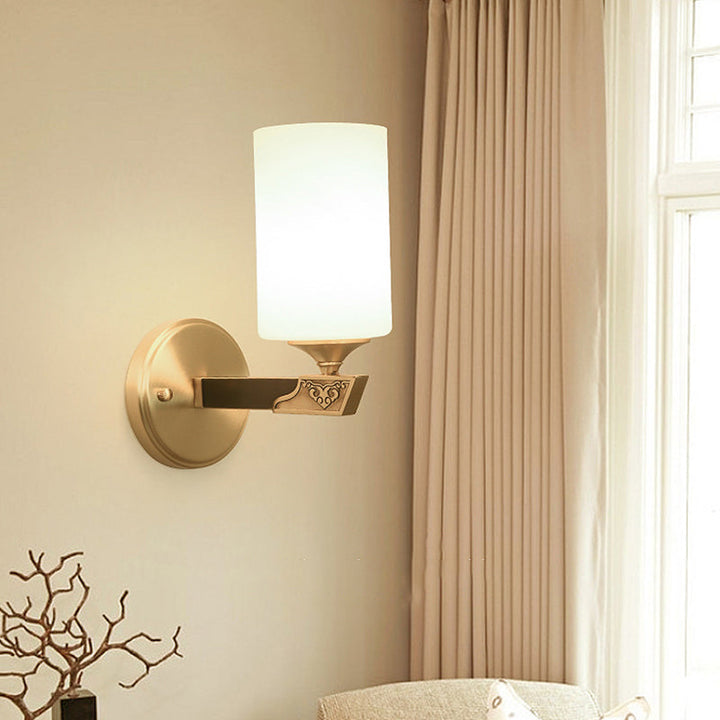 Skørter | One-lamp glass wall lamp minimalist golden finish cylindrical hall wall lamp
