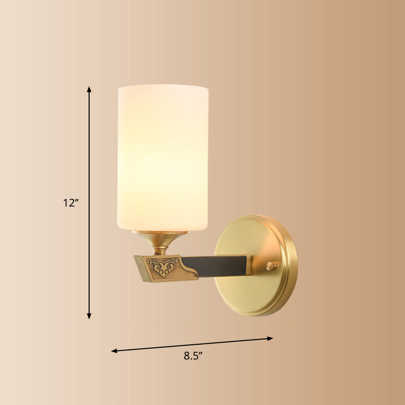 Skørter | One-lamp glass wall lamp minimalist golden finish cylindrical hall wall lamp
