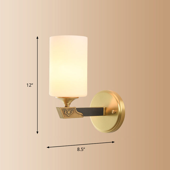 Skørter | One-lamp glass wall lamp minimalist golden finish cylindrical hall wall lamp