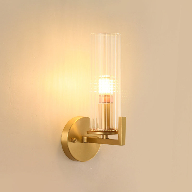 Skørter | One-lamp glass wall lamp minimalist golden finish cylindrical hall wall lamp