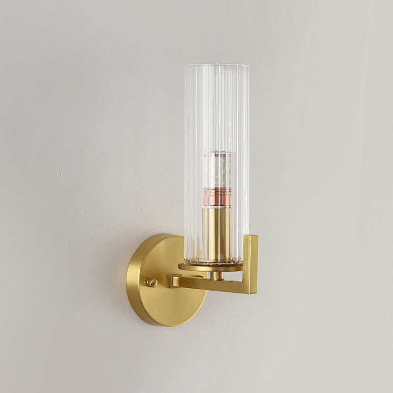 Skørter | One-lamp glass wall lamp minimalist golden finish cylindrical hall wall lamp