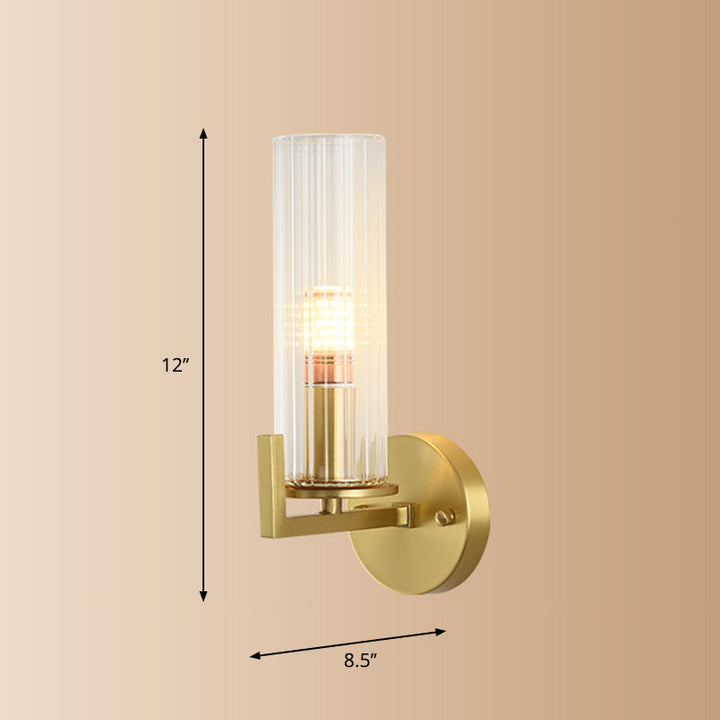 Skørter | One-lamp glass wall lamp minimalist golden finish cylindrical hall wall lamp