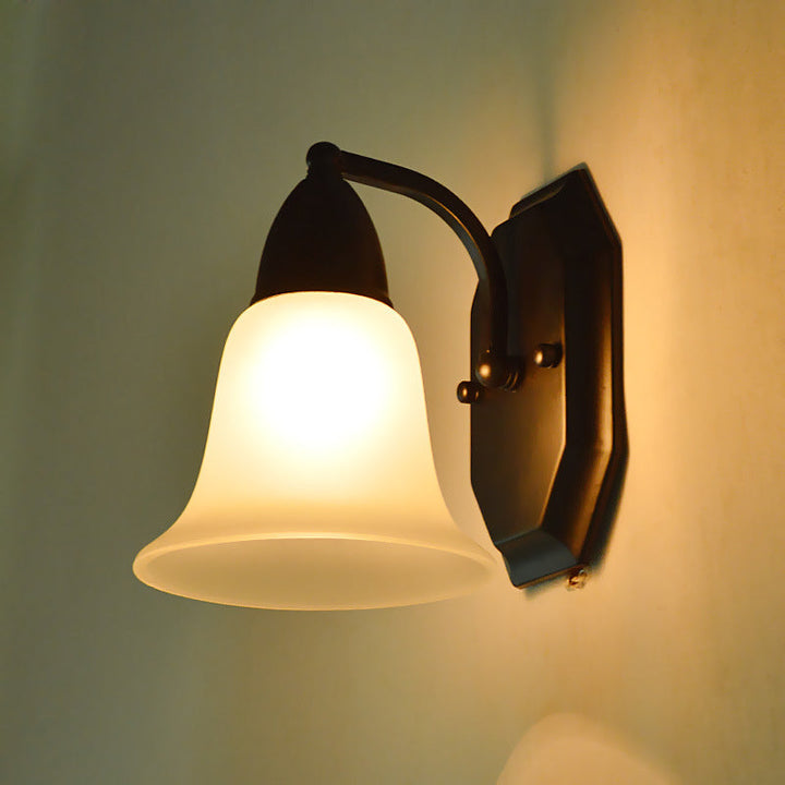Skørter | Frosted Glass Flared Wall Lamp Country House Style Single Corridor Wall Light in Black