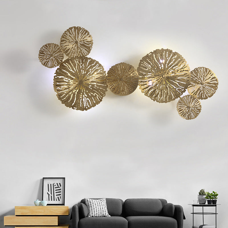 Lisslune | Engraved lotus leaf-shaped stair wall lamps metal Art Deco wall-mounted light in brass