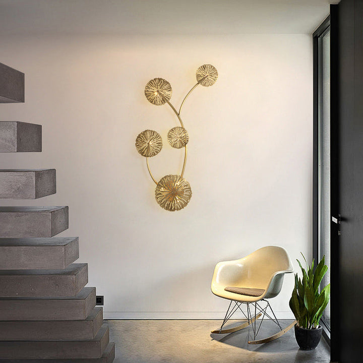 Lisslune | Engraved lotus leaf-shaped stair wall lamps metal Art Deco wall-mounted light in brass