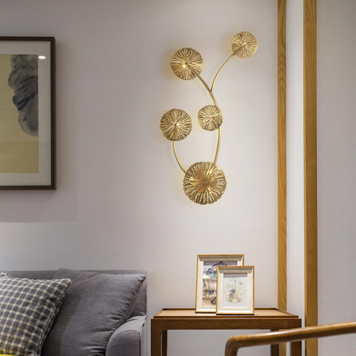 Lisslune | Engraved lotus leaf-shaped stair wall lamps metal Art Deco wall-mounted light in brass