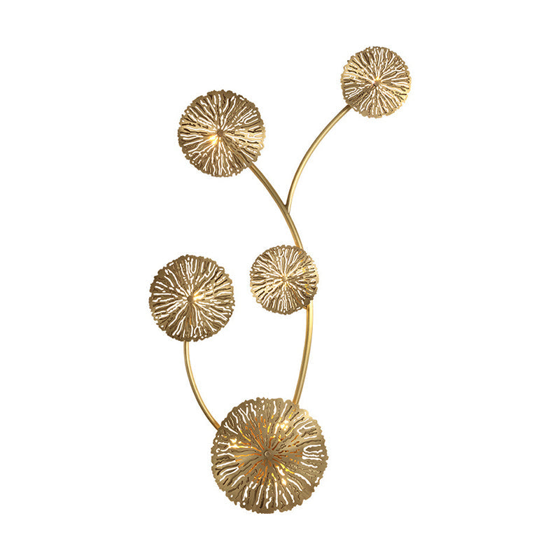 Lisslune | Engraved lotus leaf-shaped stair wall lamps metal Art Deco wall-mounted light in brass
