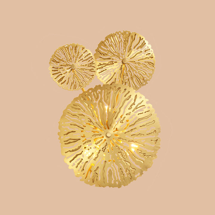 Lisslune | Engraved lotus leaf-shaped stair wall lamps metal Art Deco wall-mounted light in brass
