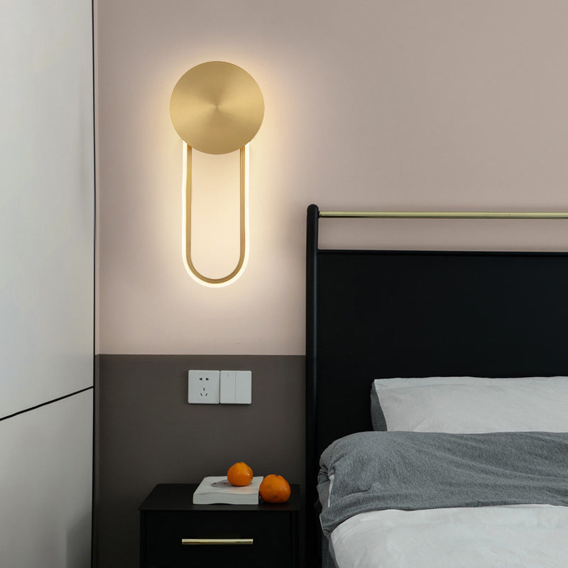 Lisslune | Simple elliptical wall light metal bedside LED wall lamp fitting in brass