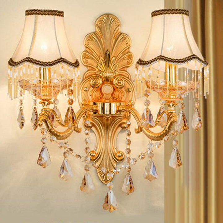 Lisslune | Victorian Candle Wall Sconces Lighting Metal Wall Mount Light with Shade and Crystal Decor
