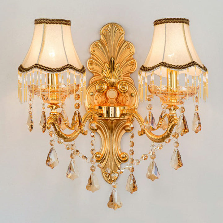 Lisslune | Victorian Candle Wall Sconces Lighting Metal Wall Mount Light with Shade and Crystal Decor