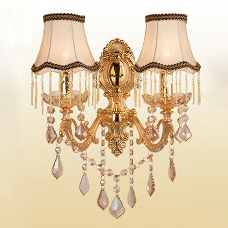 Lisslune | Victorian Candle Wall Sconces Lighting Metal Wall Mount Light with Shade and Crystal Decor