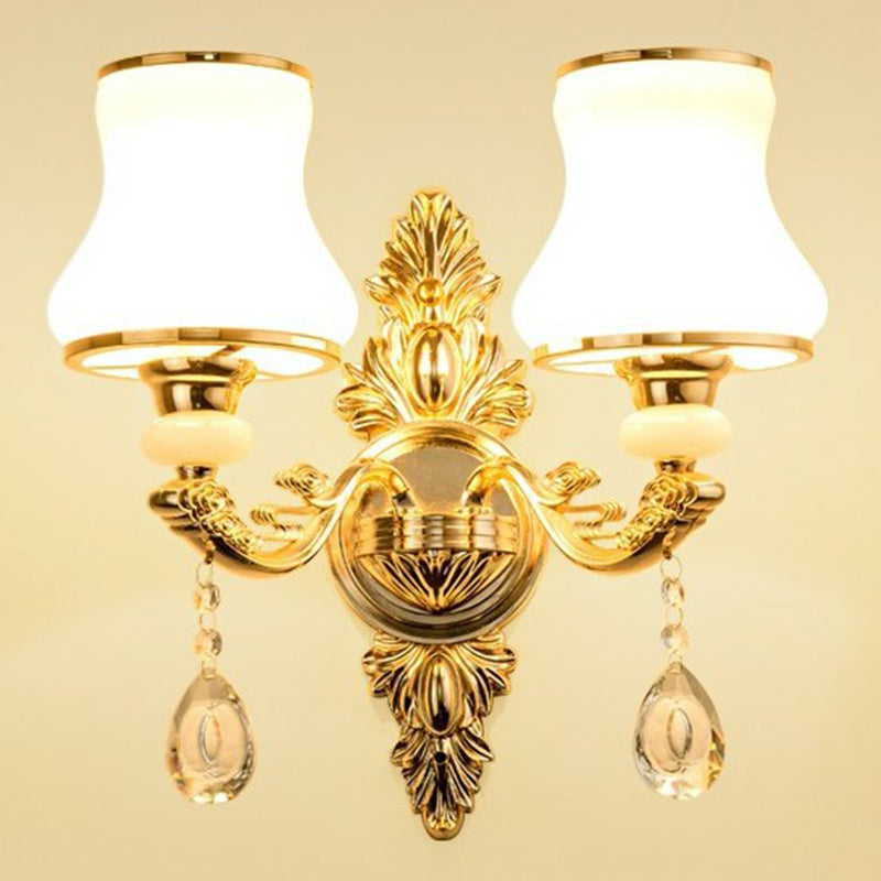 Lisslune | Victorian Candle Wall Sconces Lighting Metal Wall Mount Light with Shade and Crystal Decor