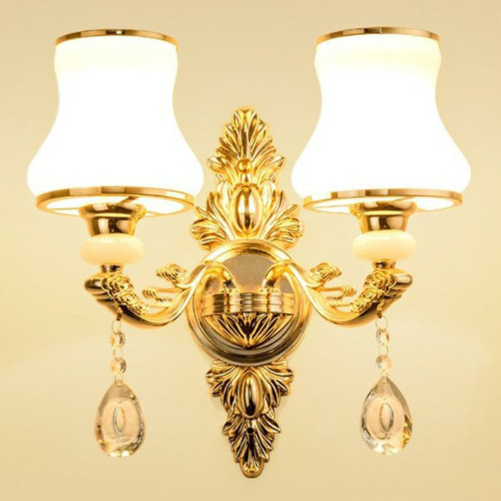 Lisslune | Victorian Candle Wall Sconces Lighting Metal Wall Mount Light with Shade and Crystal Decor