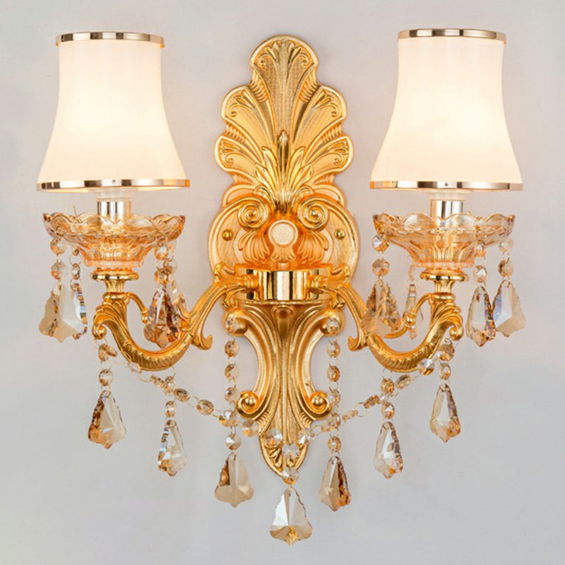 Lisslune | Victorian Candle Wall Sconces Lighting Metal Wall Mount Light with Shade and Crystal Decor