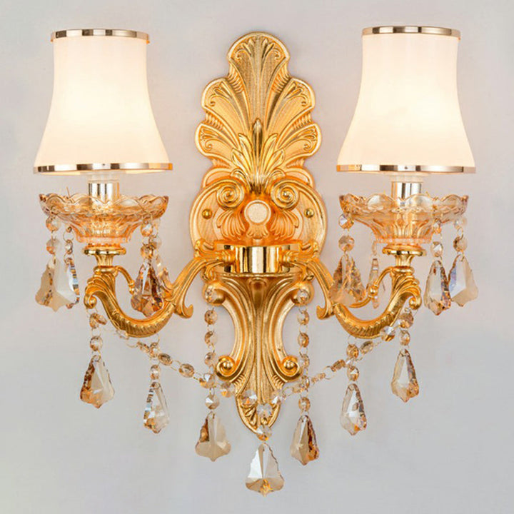 Lisslune | Victorian Candle Wall Sconces Lighting Metal Wall Mount Light with Shade and Crystal Decor