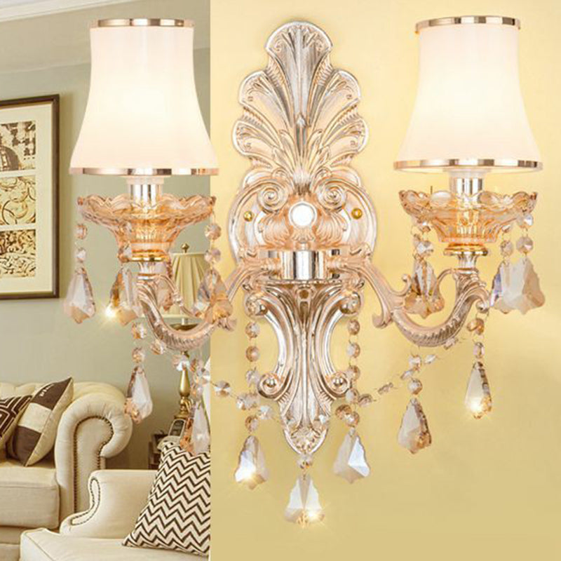 Lisslune | Victorian Candle Wall Sconces Lighting Metal Wall Mount Light with Shade and Crystal Decor