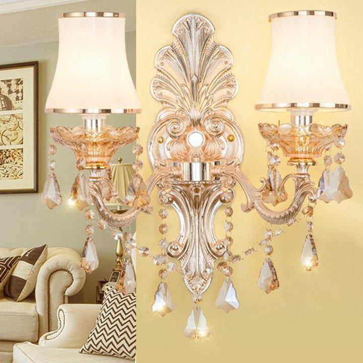 Lisslune | Victorian Candle Wall Sconces Lighting Metal Wall Mount Light with Shade and Crystal Decor