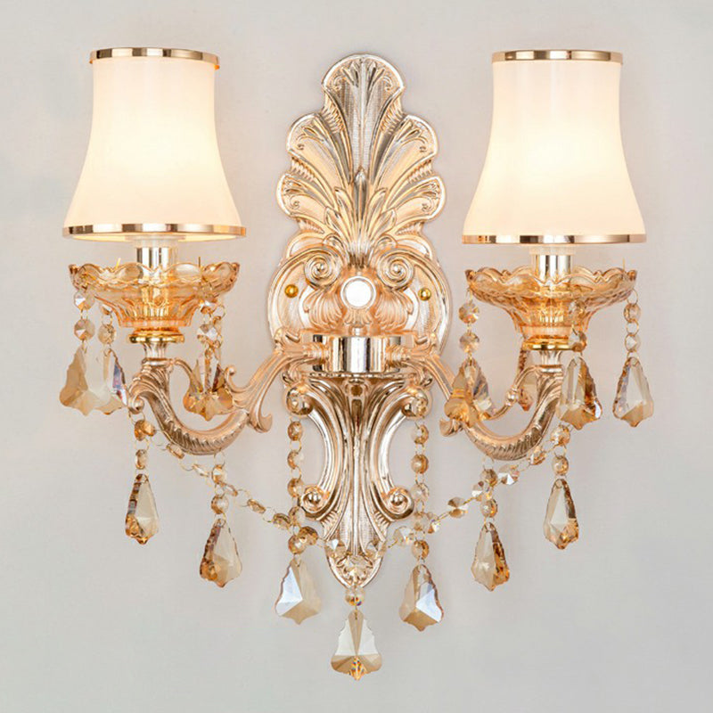Lisslune | Victorian Candle Wall Sconces Lighting Metal Wall Mount Light with Shade and Crystal Decor