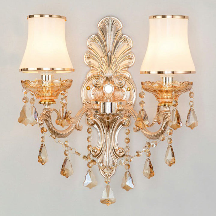Lisslune | Victorian Candle Wall Sconces Lighting Metal Wall Mount Light with Shade and Crystal Decor