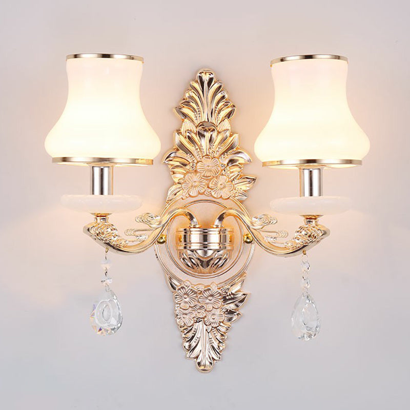 Lisslune | Victorian Candle Wall Sconces Lighting Metal Wall Mount Light with Shade and Crystal Decor