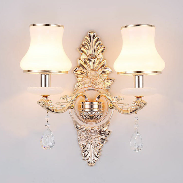 Lisslune | Victorian Candle Wall Sconces Lighting Metal Wall Mount Light with Shade and Crystal Decor