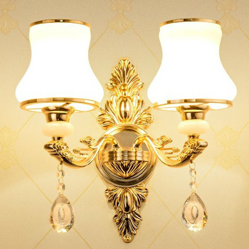 Lisslune | Victorian Candle Wall Sconces Lighting Metal Wall Mount Light with Shade and Crystal Decor