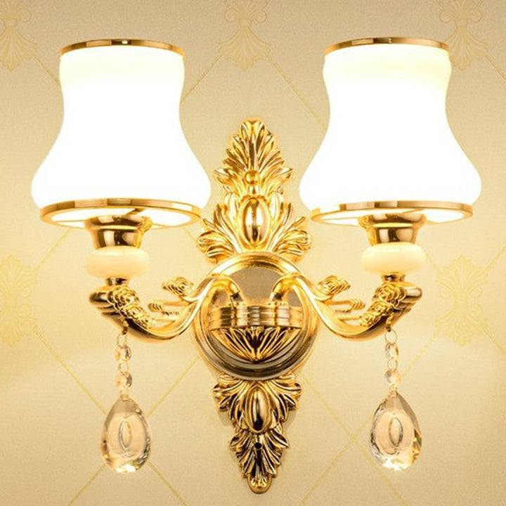 Lisslune | Victorian Candle Wall Sconces Lighting Metal Wall Mount Light with Shade and Crystal Decor