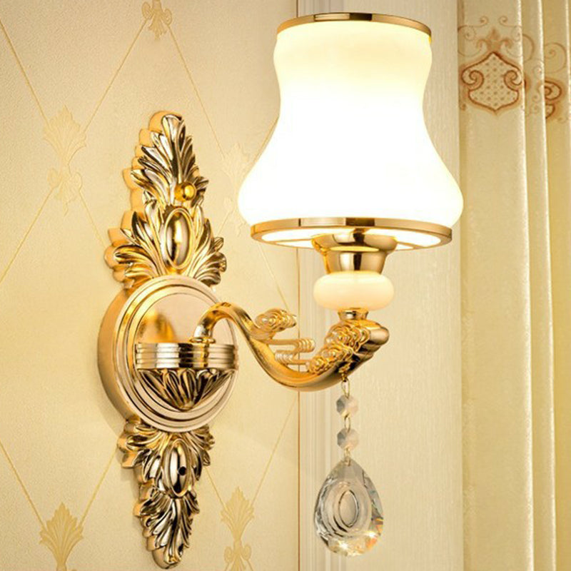 Lisslune | Victorian Candle Wall Sconces Lighting Metal Wall Mount Light with Shade and Crystal Decor