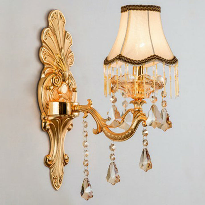 Lisslune | Victorian Candle Wall Sconces Lighting Metal Wall Mount Light with Shade and Crystal Decor