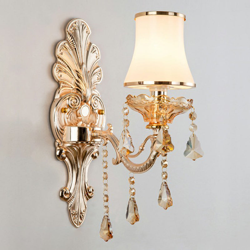 Lisslune | Victorian Candle Wall Sconces Lighting Metal Wall Mount Light with Shade and Crystal Decor