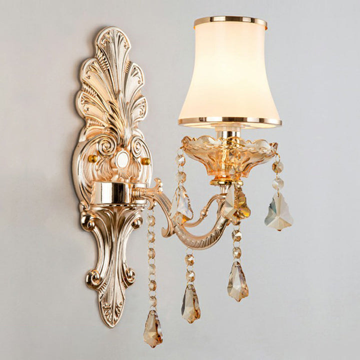 Lisslune | Victorian Candle Wall Sconces Lighting Metal Wall Mount Light with Shade and Crystal Decor