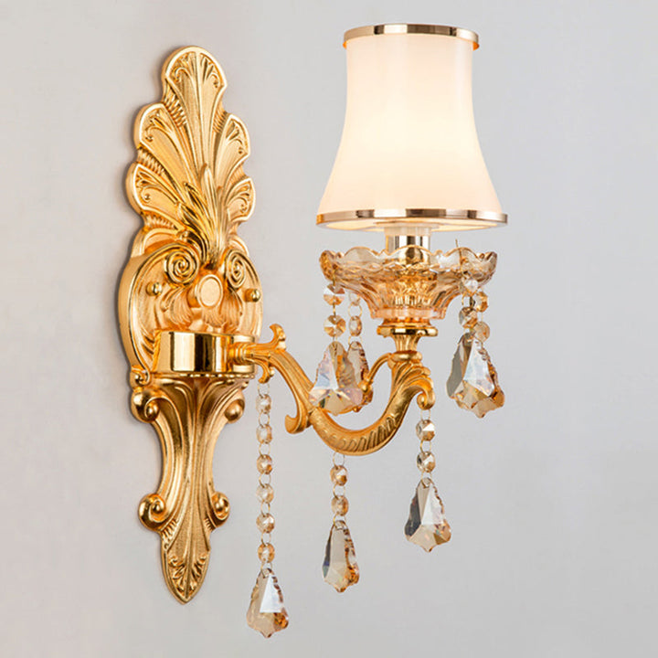 Lisslune | Victorian Candle Wall Sconces Lighting Metal Wall Mount Light with Shade and Crystal Decor