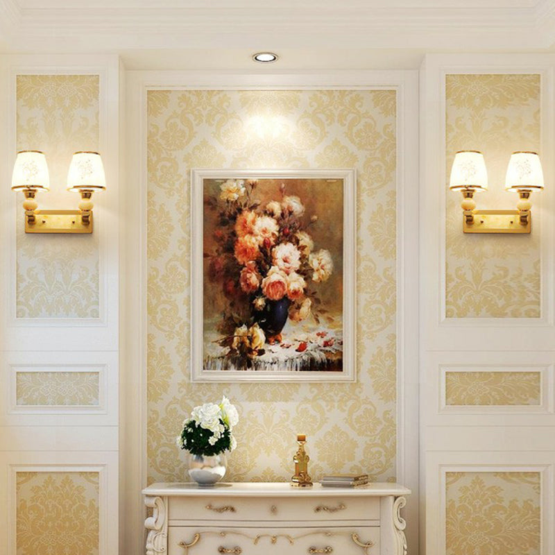 Lisslune | 2-Head White Glass Wall Light Simple Style Shaded Living Room Wall Lighting Ideas