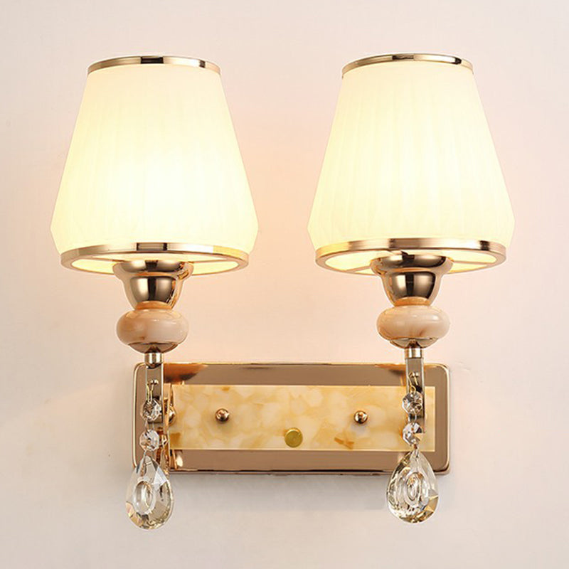 Lisslune | 2-Head White Glass Wall Light Simple Style Shaded Living Room Wall Lighting Ideas