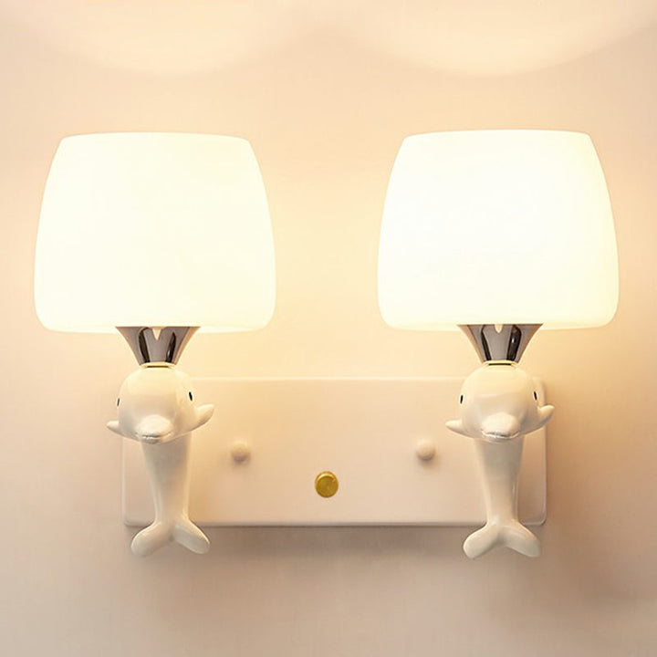 Lisslune | 2-Head White Glass Wall Light Simple Style Shaded Living Room Wall Lighting Ideas