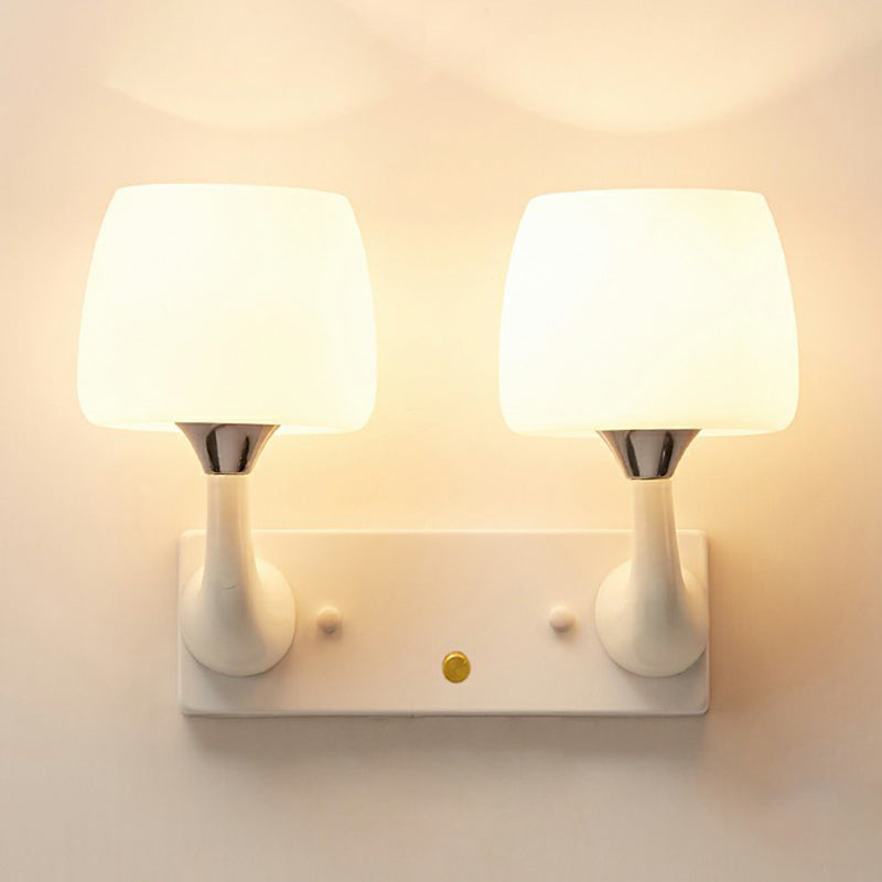 Lisslune | 2-Head White Glass Wall Light Simple Style Shaded Living Room Wall Lighting Ideas