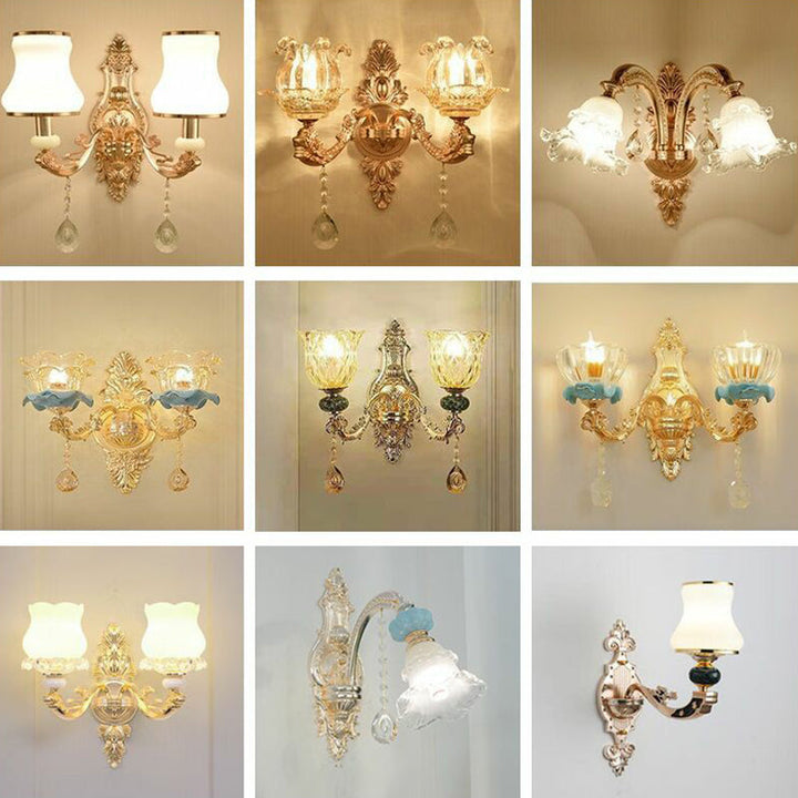 Lisslune | Floral Glass Wall Lighting Fixture Traditional 2-Light Corridor Wall Mount Lamp in Gold