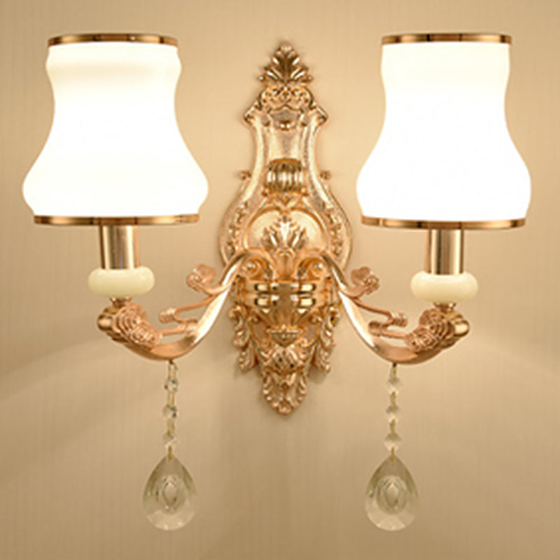 Lisslune | Floral Glass Wall Lighting Fixture Traditional 2-Light Corridor Wall Mount Lamp in Gold