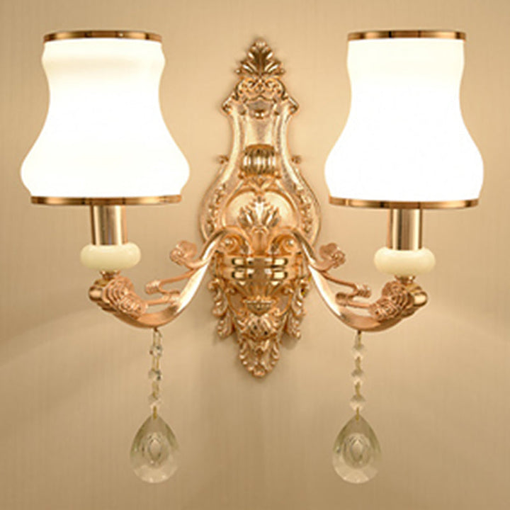 Lisslune | Floral Glass Wall Lighting Fixture Traditional 2-Light Corridor Wall Mount Lamp in Gold