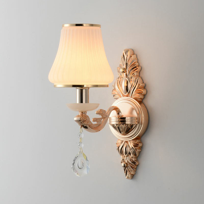 Lisslune | Expansive white glass wall lamp Minimalist living room wall light with drop glass crystal