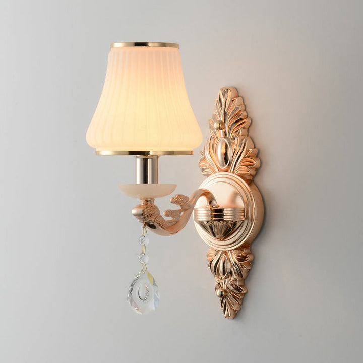 Lisslune | Expansive white glass wall lamp Minimalist living room wall light with drop glass crystal
